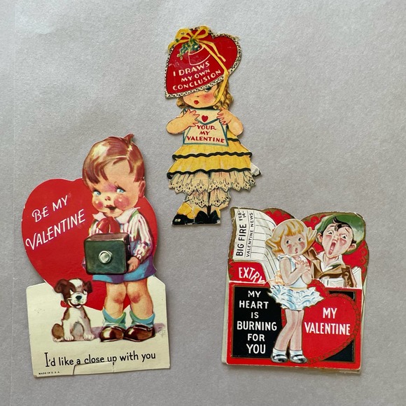 Lot of Vintage 1930s 1940s Valentines Day Cards Kitschy Cute - Picture 10 of 10